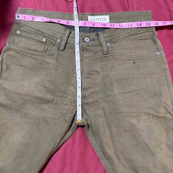 Gustin #159 Japan Olive Japanese Selvedge Denim Jeans Button Fly Slim size 32 - Picture 5 of 13